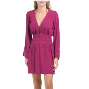 NWT Vix Paula Hermanny Lara Mini Dress Small S Purple Pink Long Sleeve